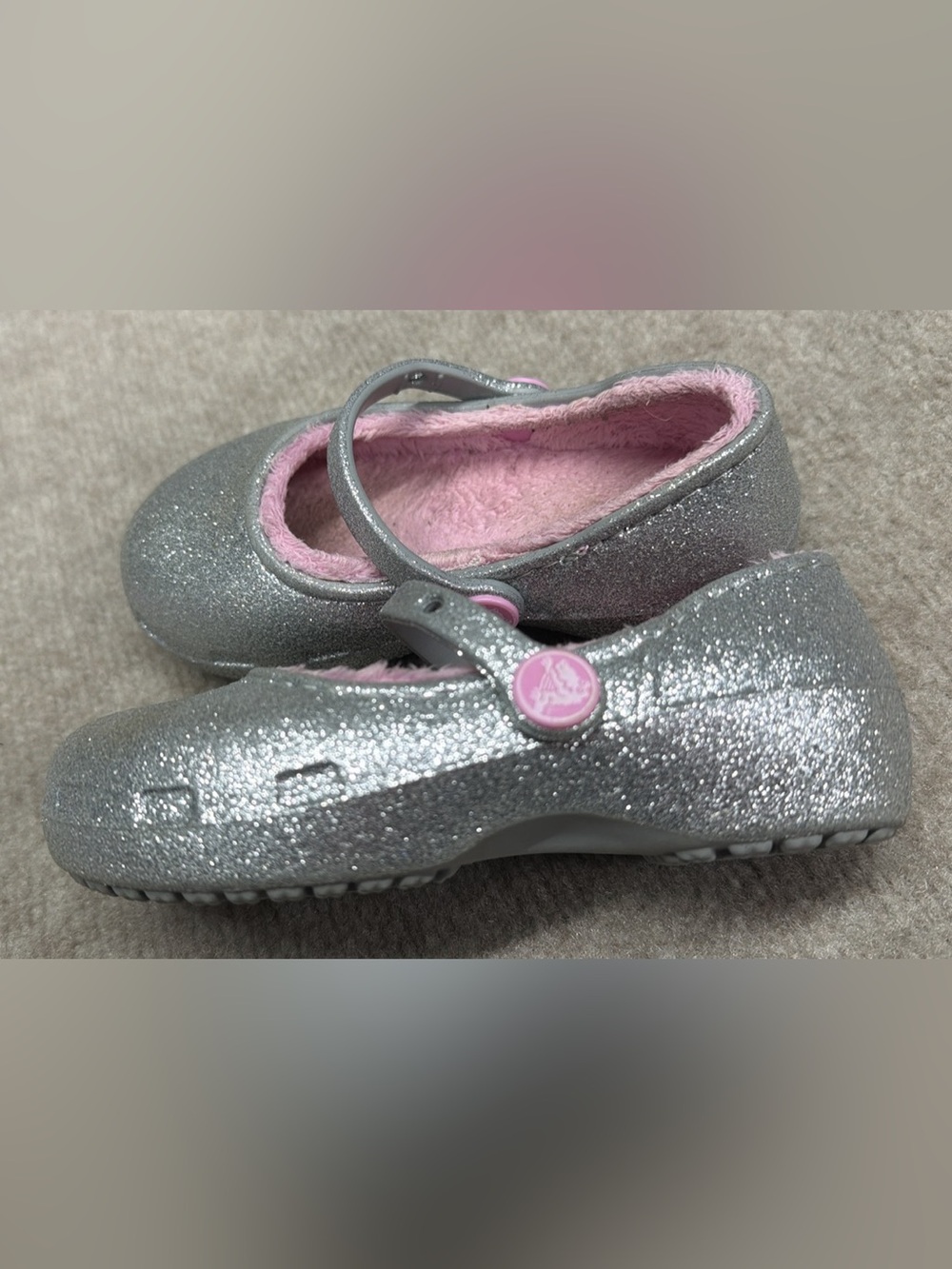Girls Silver Glitter Crocs Size 9